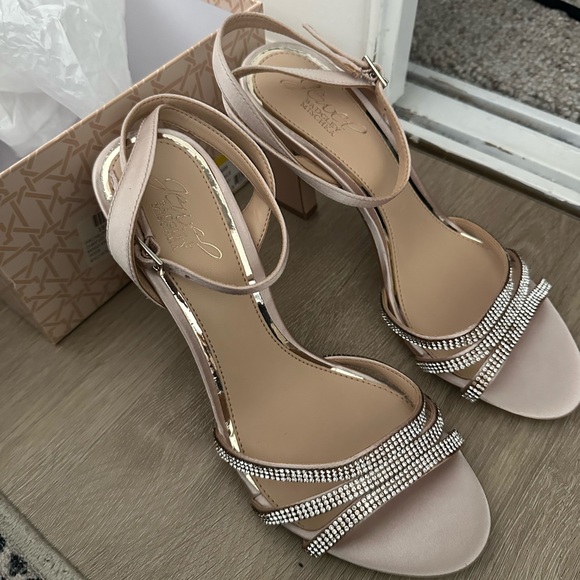 Badgley Mischka Nude Rhinestone Heels - Picture 1 of 3
